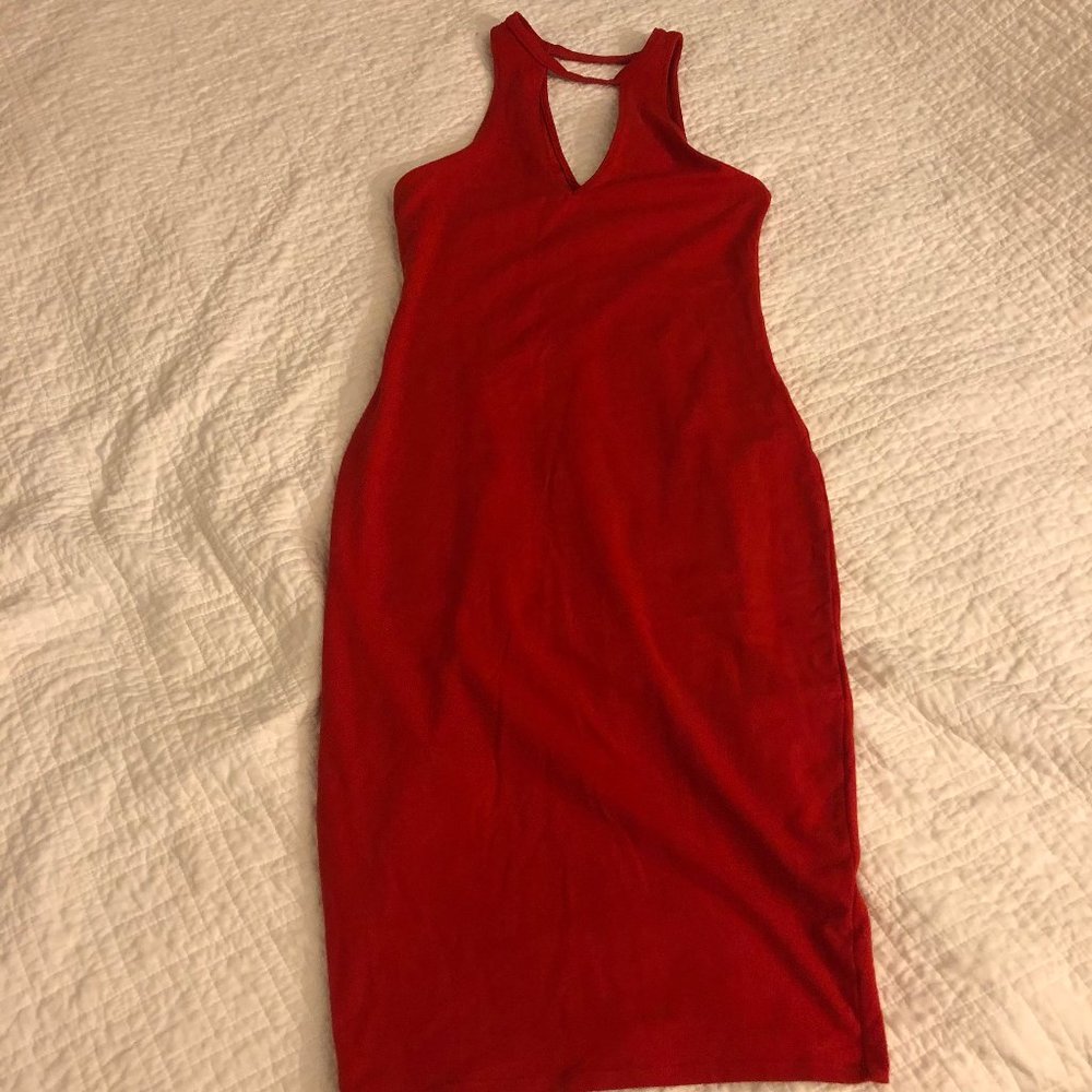 Red Midi Cocktail Keyhole Dress